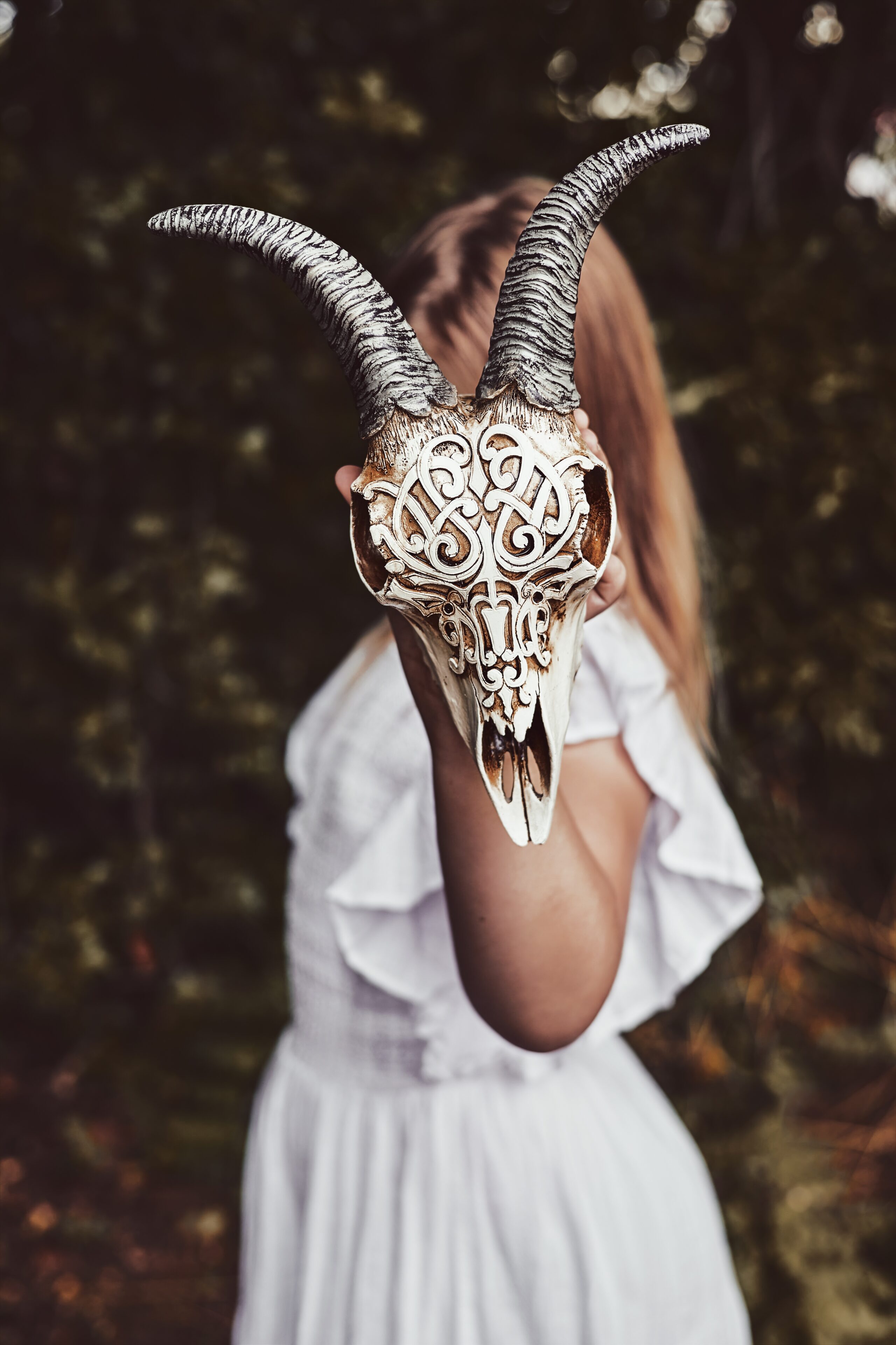 Gothic teenager girl with a goat skull, Youth subculture, Fantasy, Day of the Dead and Halloween